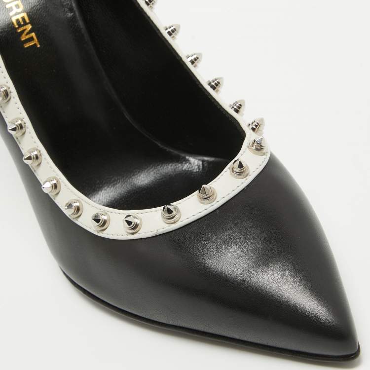 مملوكة مسبقًا Saint Laurent Black/White Leather Studded Pointed Toe Pumps Size 36