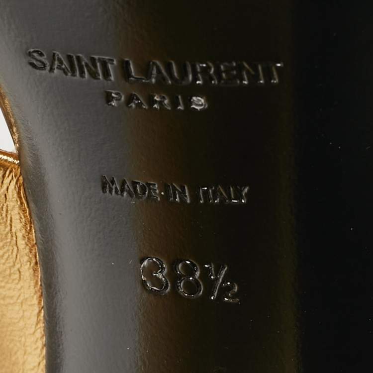 Pre Owned Saint Laurent Gold Gold Leather Bianca Slides Size 38.5