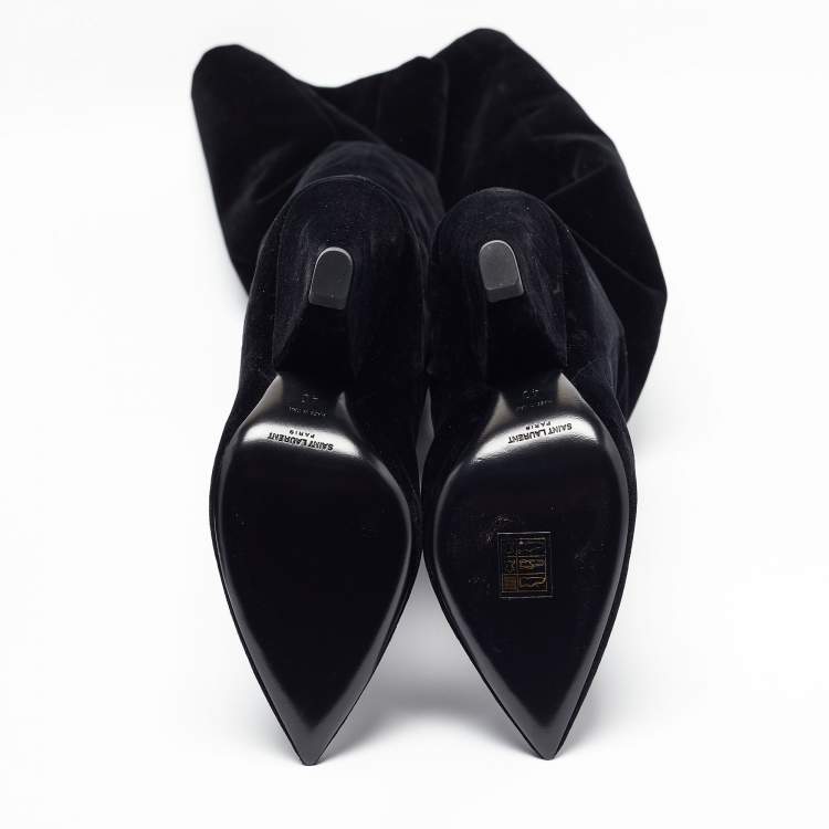 Pre Owned Saint Laurent Black Velvet Niki Over The Knee Boots Size 40
