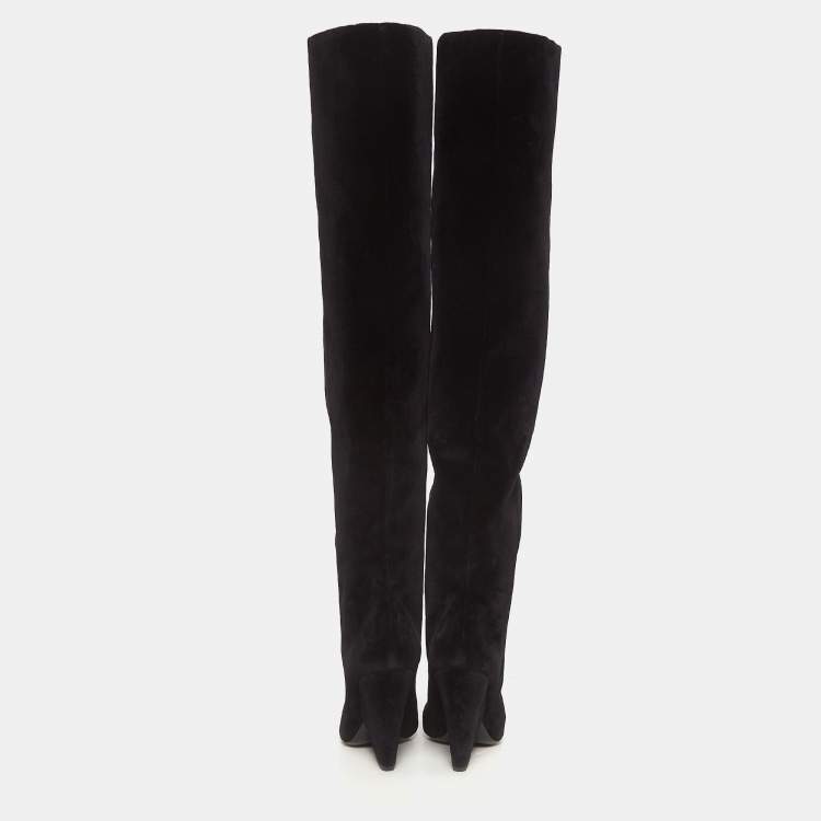 Pre Owned Saint Laurent Black Velvet Niki Over The Knee Boots Size 40