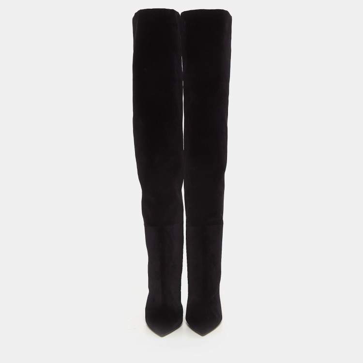 Pre Owned Saint Laurent Black Velvet Niki Over The Knee Boots Size 40