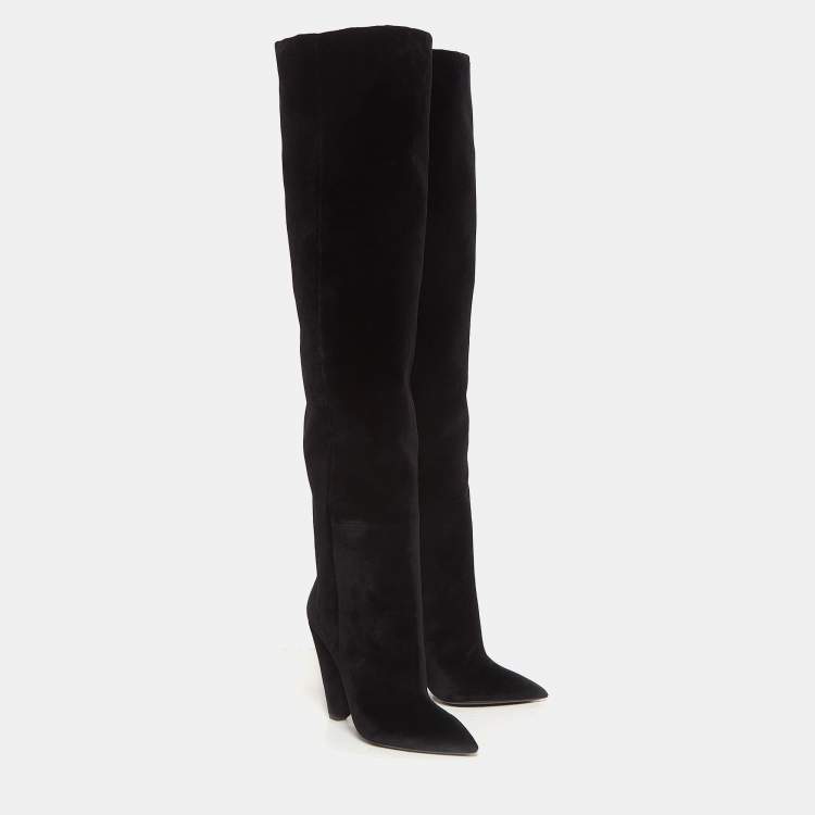 Pre Owned Saint Laurent Black Velvet Niki Over The Knee Boots Size 40