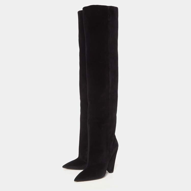 Pre Owned Saint Laurent Black Velvet Niki Over The Knee Boots Size 40
