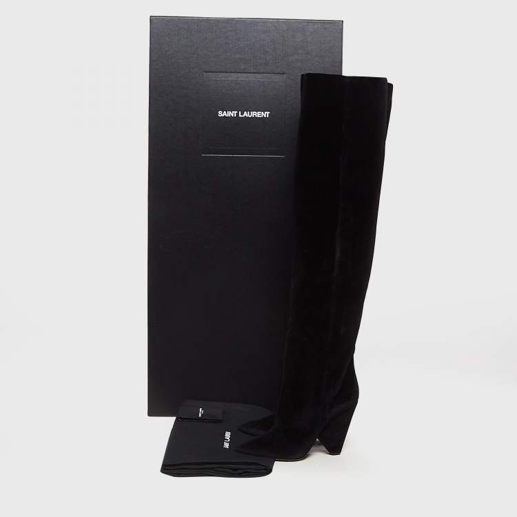 Pre Owned Saint Laurent Black Velvet Niki Over The Knee Boots Size 40