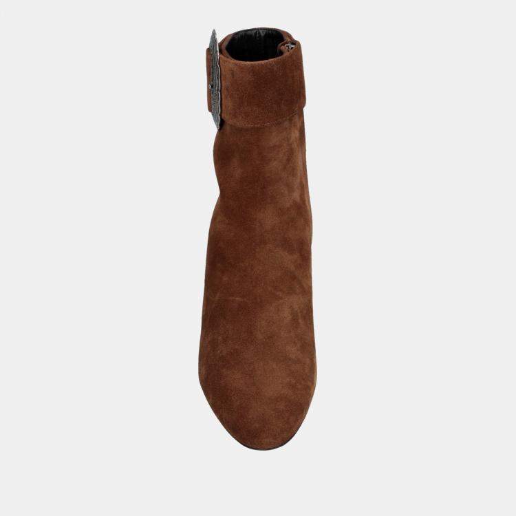 Pre Owned Saint Laurent Suede Buckle Detail Ankle Boots 40