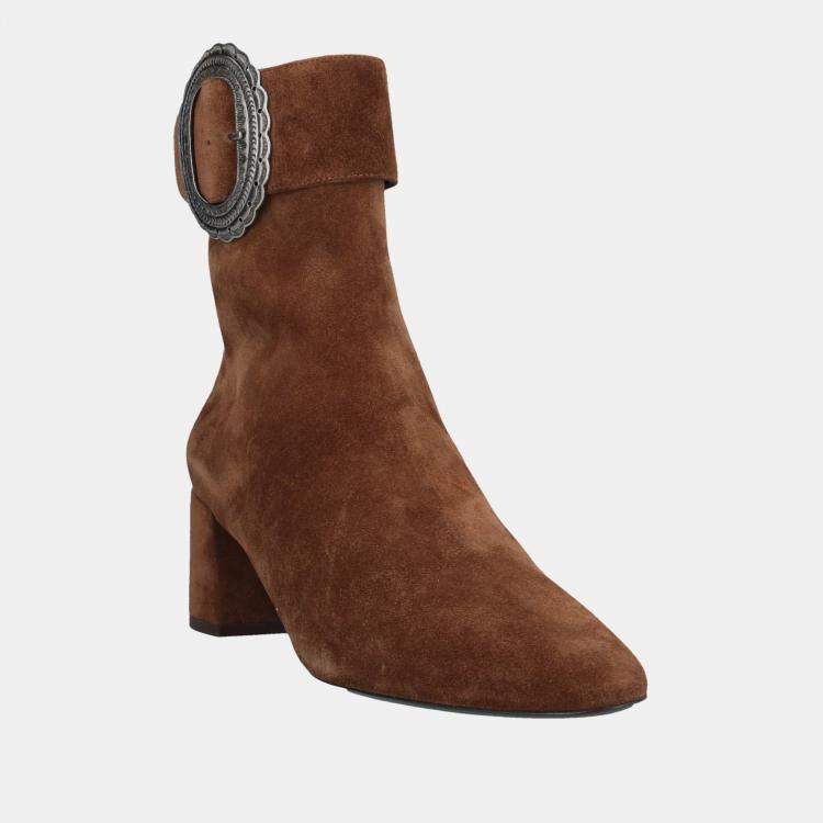Pre Owned Saint Laurent Suede Buckle Detail Ankle Boots 40