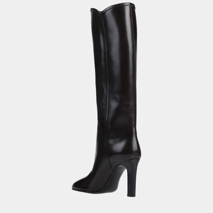 Pre Owned Saint Laurent Brown Calf Leather Over The Knee Boots 37
