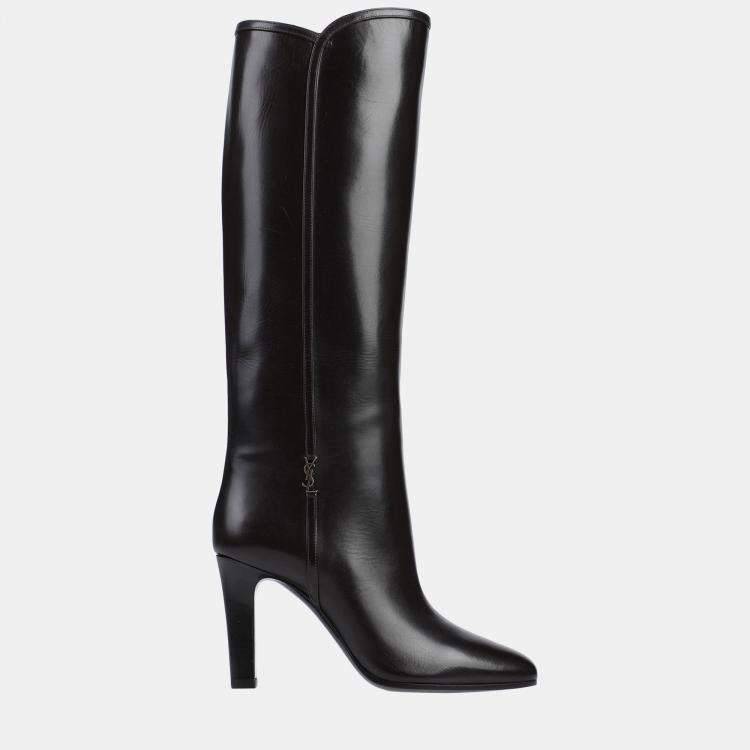 Pre Owned Saint Laurent Brown Calf Leather Over The Knee Boots 37