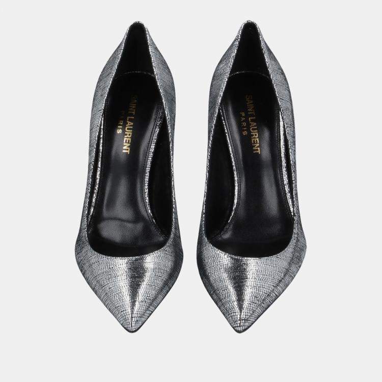 Pre Owned Saint Laurent Metallic Suede Opyum Pumps 37