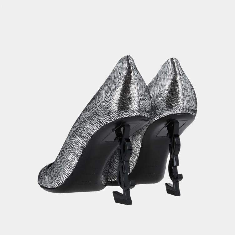 Pre Owned Saint Laurent Metallic Suede Opyum Pumps 37