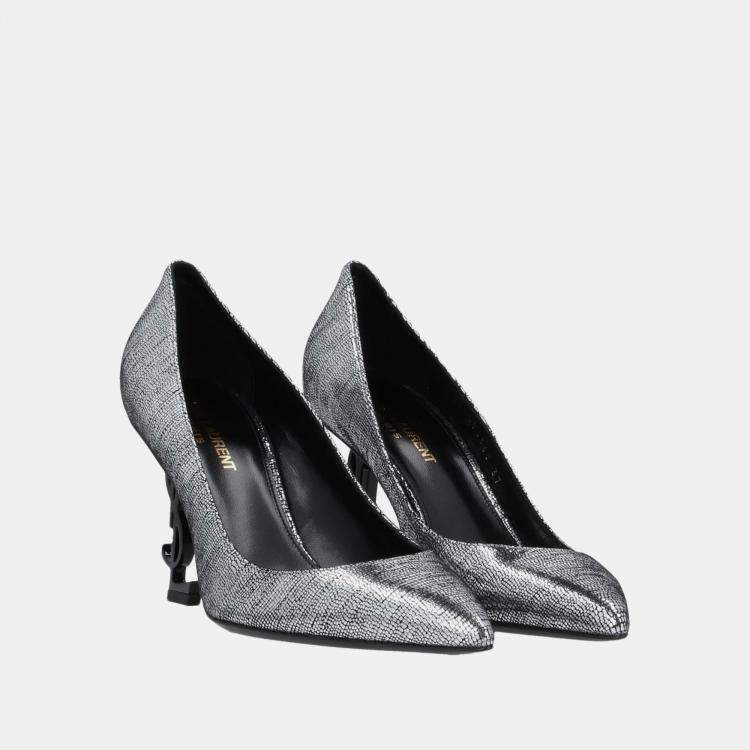 Pre Owned Saint Laurent Metallic Suede Opyum Pumps 37