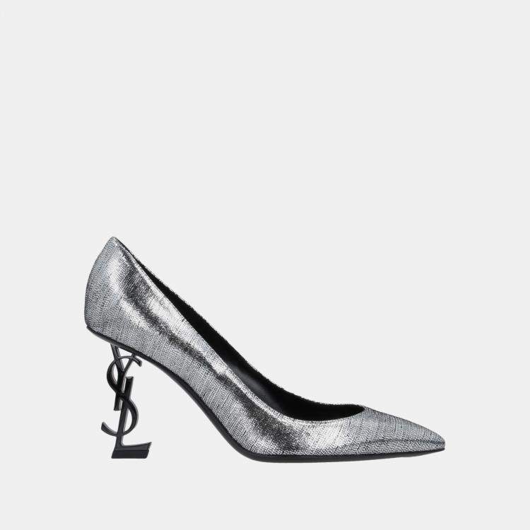 Pre Owned Saint Laurent Metallic Suede Opyum Pumps 38.5