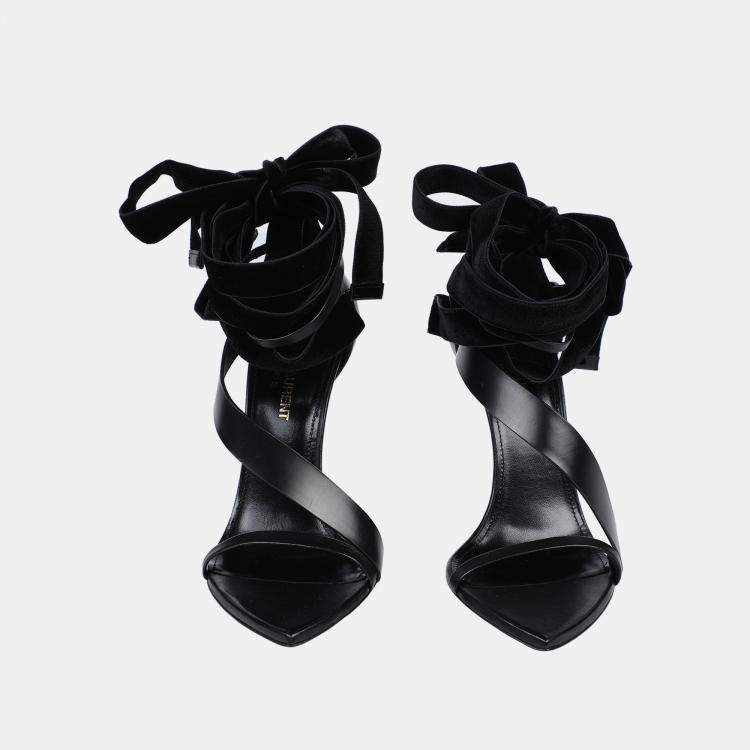 Pre Owned Saint Laurent Leather Ankle Strap Sandals 37.5