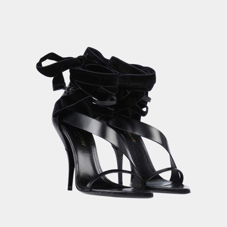 Pre Owned Saint Laurent Leather Ankle Strap Sandals 37.5