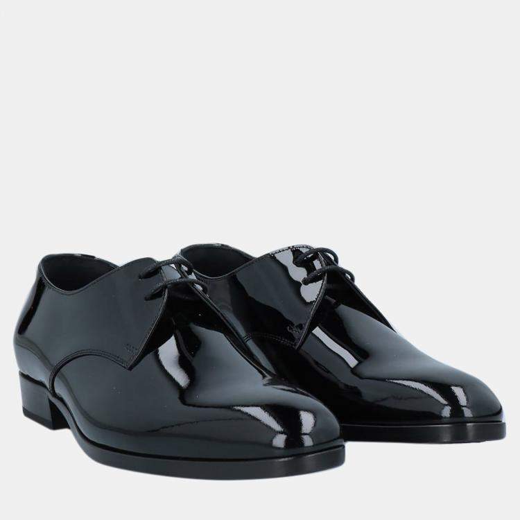 Pre Owned Saint Laurent Black Patent Leather Lace Up Derby Size 39