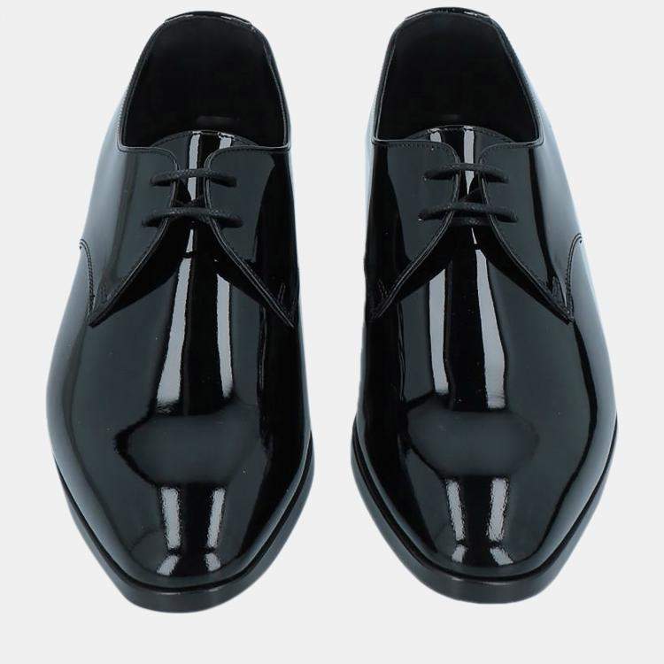 Pre Owned Saint Laurent Black Patent Leather Lace Up Derby Size 39