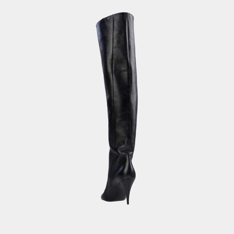 Pre Owned Saint Laurent Leather Knee Length Boots 39