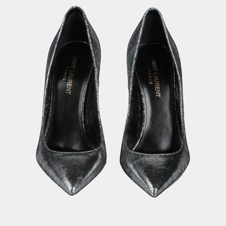 Pre Owned Saint Laurent Metallic Suede Anja Pumps 40