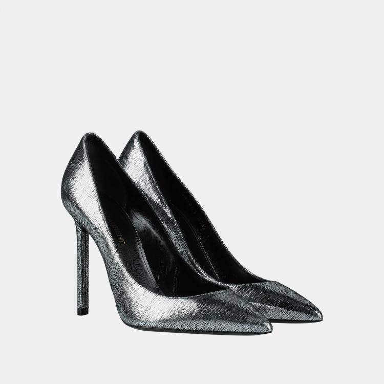 Pre Owned Saint Laurent Metallic Suede Anja Pumps 40