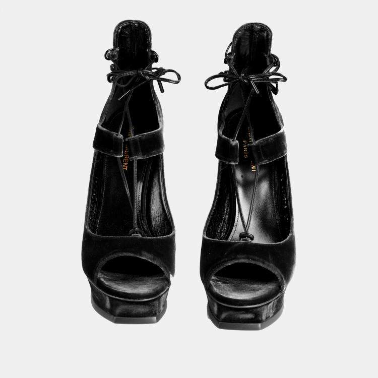 Pre Owned Saint Laurent Velvet Platform Sandals 38