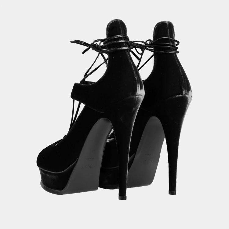Pre Owned Saint Laurent Velvet Platform Sandals 38