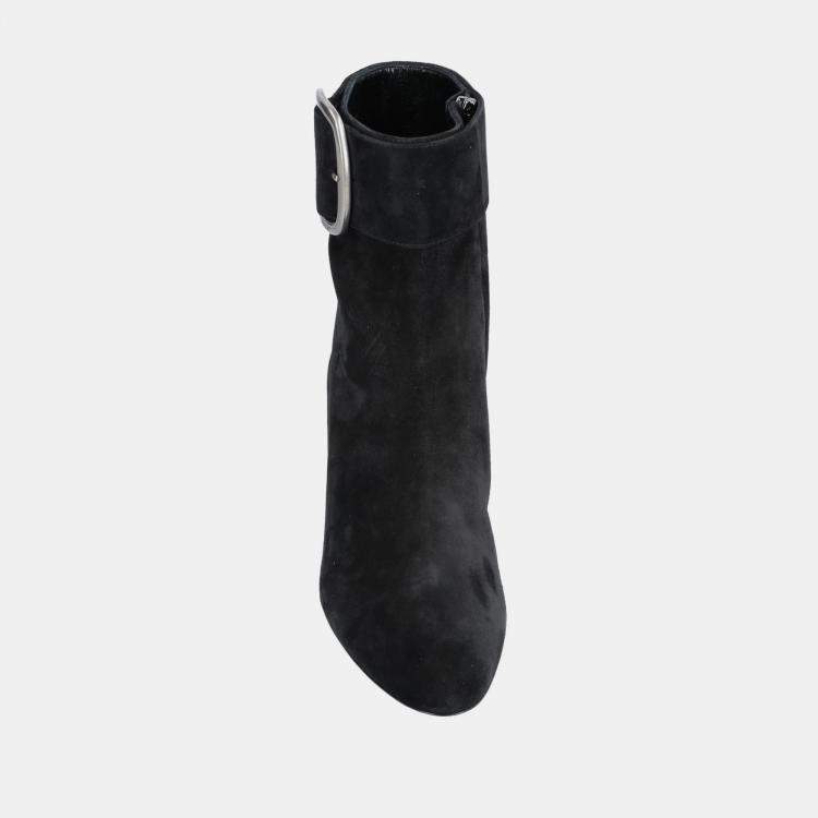 Pre Owned Saint Laurent Suede Buckle Detail Ankle Boots 38.5