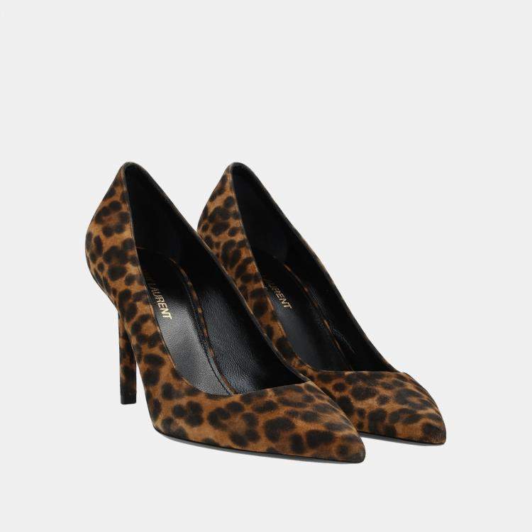 Pre Owned Saint Laurent Leopard Print Suede Pumps 36