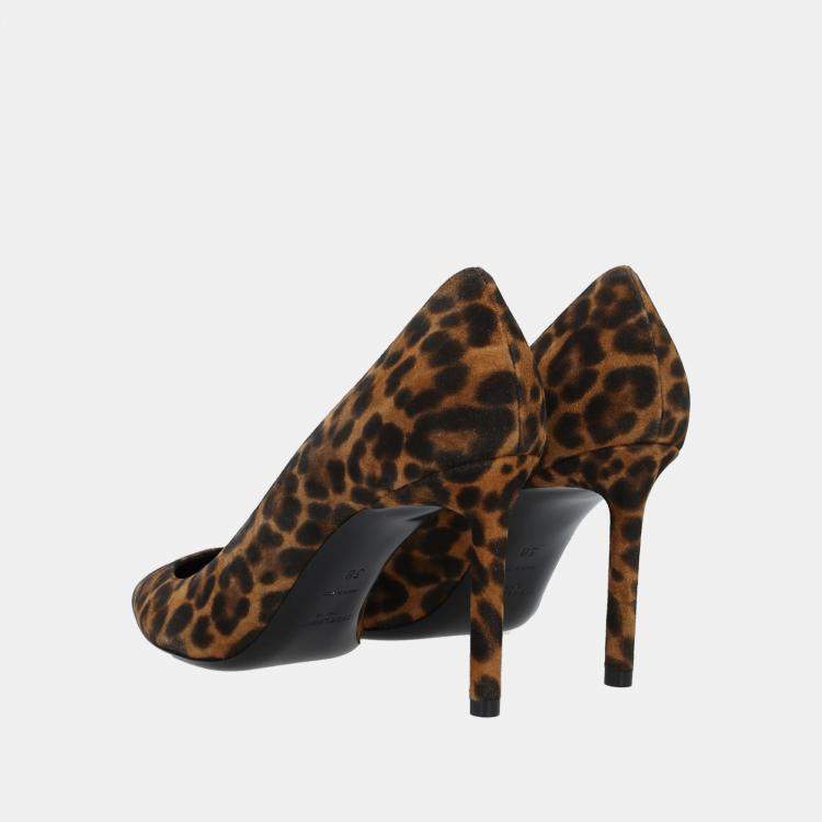 Pre Owned Saint Laurent Leopard Print Suede Pumps 36