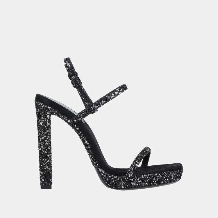 Pre Owned Saint Laurent Glitter Ankle Strap Sandals Size 39.5