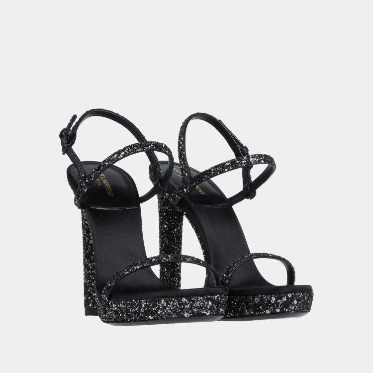Pre Owned Saint Laurent Glitter Ankle Strap Sandals Size 39.5