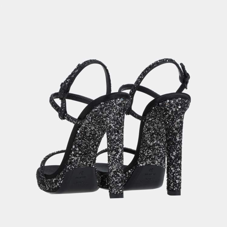 Pre Owned Saint Laurent Glitter Ankle Strap Sandals Size 39.5
