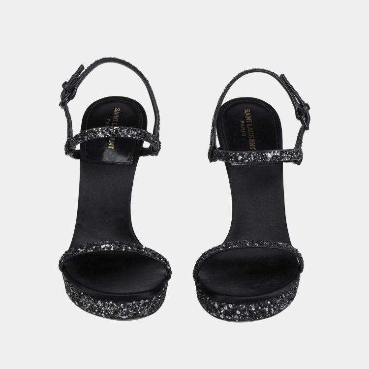 Pre Owned Saint Laurent Glitter Ankle Strap Sandals Size 39.5