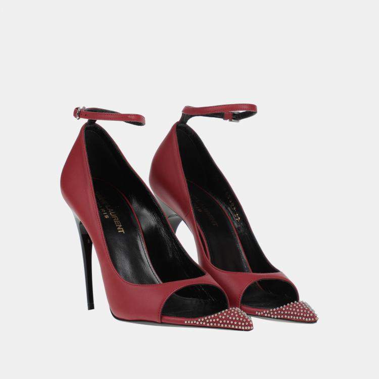 Pre Owned Saint Laurent Leather Ankle Strap Pumps 38.5
