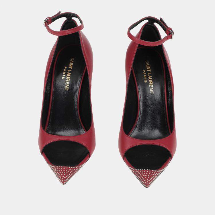 Pre Owned Saint Laurent Leather Ankle Strap Pumps 38.5