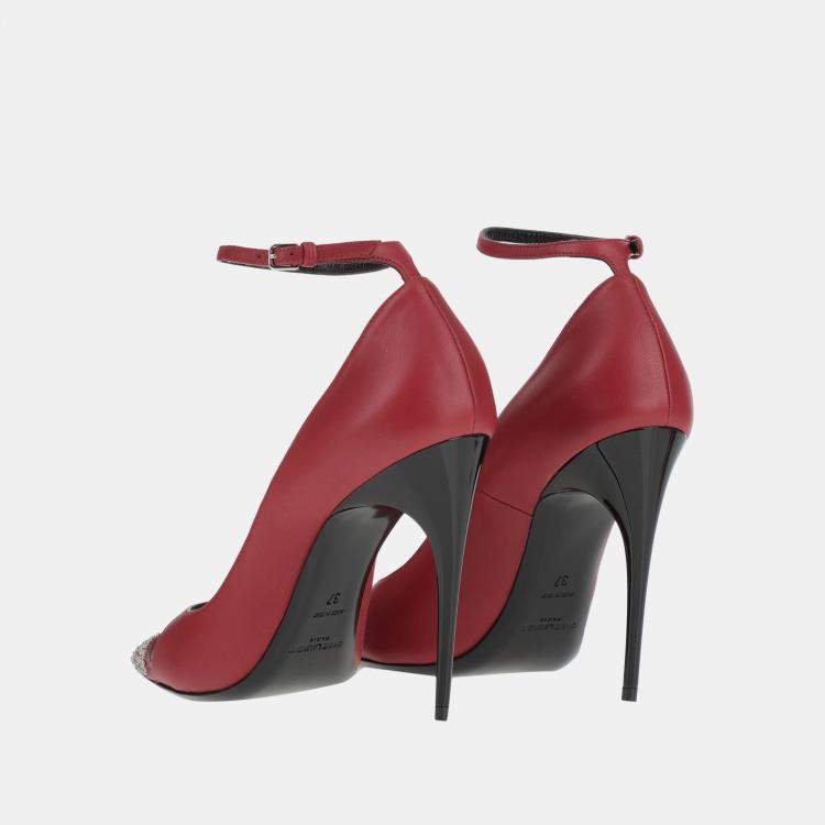 Pre Owned Saint Laurent Leather Ankle Strap Pumps 38.5