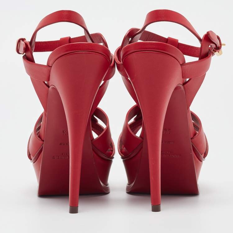 Pre Owned Saint Laurent Red Leather Tribute Sandals Size 38.5