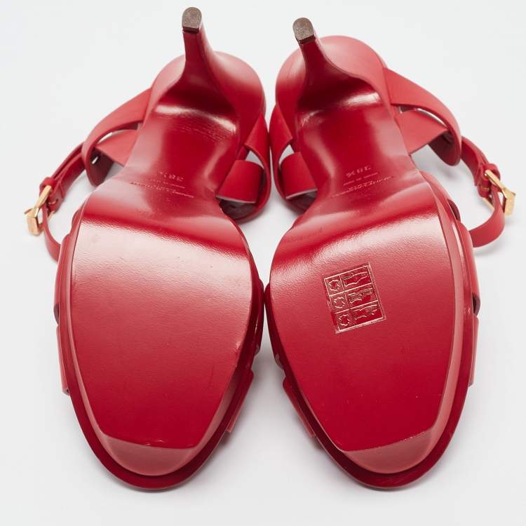 Pre Owned Saint Laurent Red Leather Tribute Sandals Size 38.5