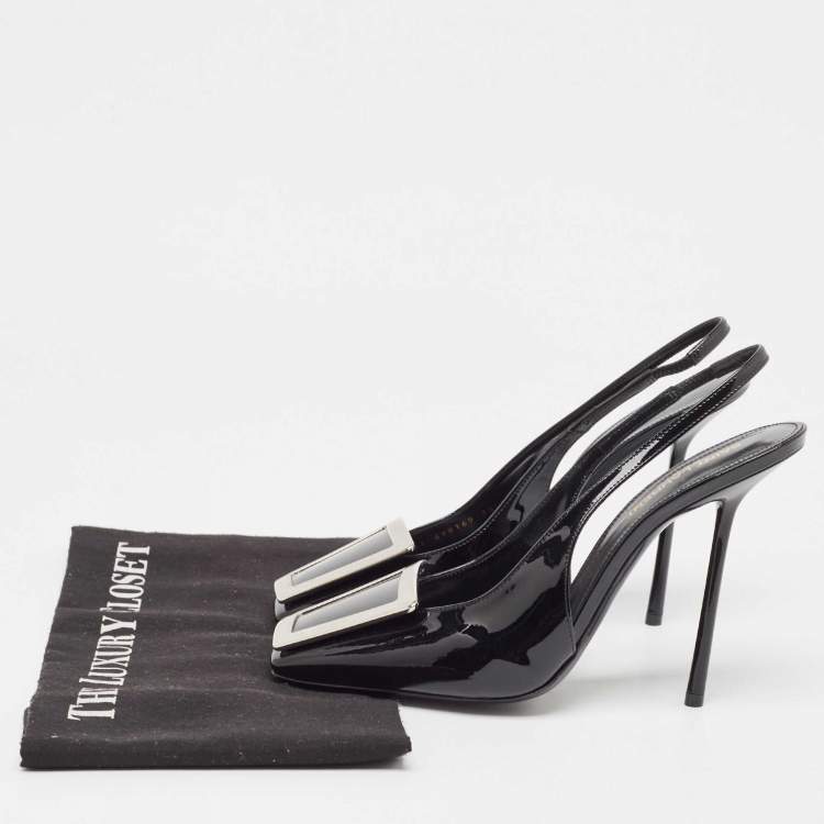 Pre Owned Saint Laurent Black Patent Leather George Slingback Pumps Size 38.5