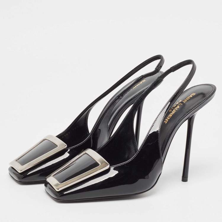 Pre Owned Saint Laurent Black Patent Leather George Slingback Pumps Size 38.5