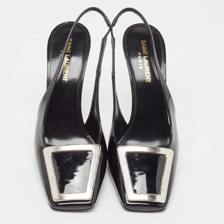 Pre Owned Saint Laurent Black Patent Leather George Slingback Pumps Size 38.5