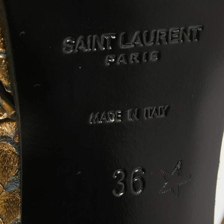 Pre Owned Saint Laurent Gold Embossed Python Tribute Sandals Size 36