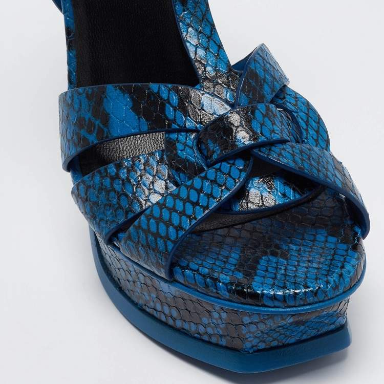 Pre Owned Saint Laurent Paris Python Embossed Leather Tribute Platform Ankle Strap Sandals Size 36