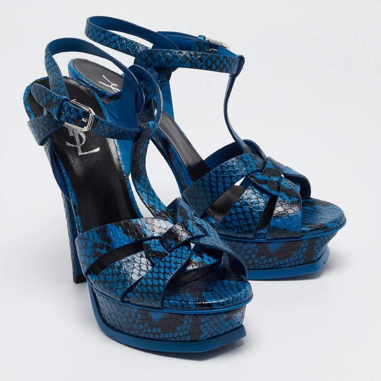 Pre Owned Saint Laurent Paris Python Embossed Leather Tribute Platform Ankle Strap Sandals Size 36