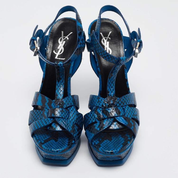 Pre Owned Saint Laurent Paris Python Embossed Leather Tribute Platform Ankle Strap Sandals Size 36