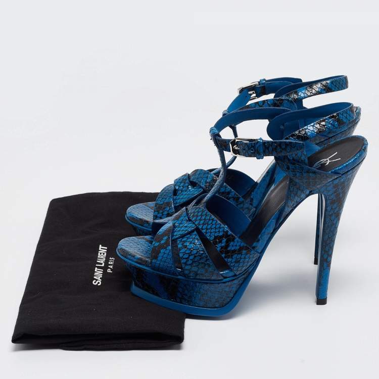 Pre Owned Saint Laurent Paris Python Embossed Leather Tribute Platform Ankle Strap Sandals Size 36