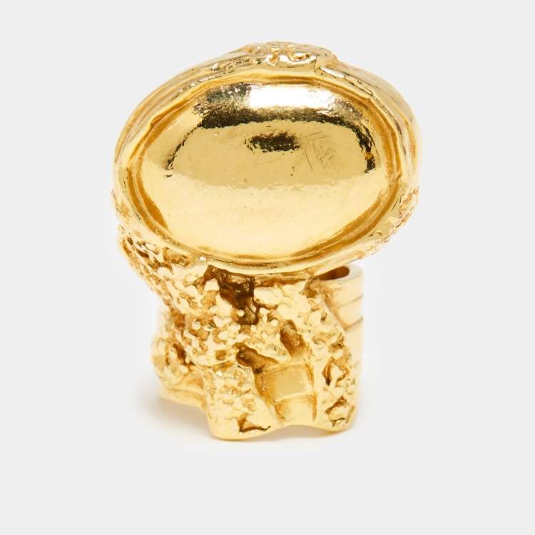 Pre Owned Saint Laurent Ovale Arty Gold Tone Ring Size 52