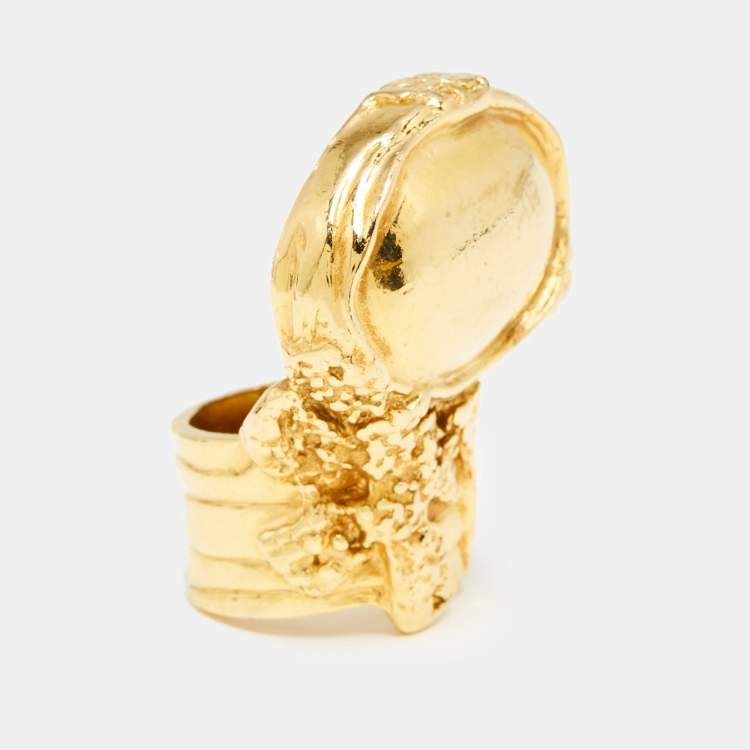 Pre Owned Saint Laurent Ovale Arty Gold Tone Ring Size 52