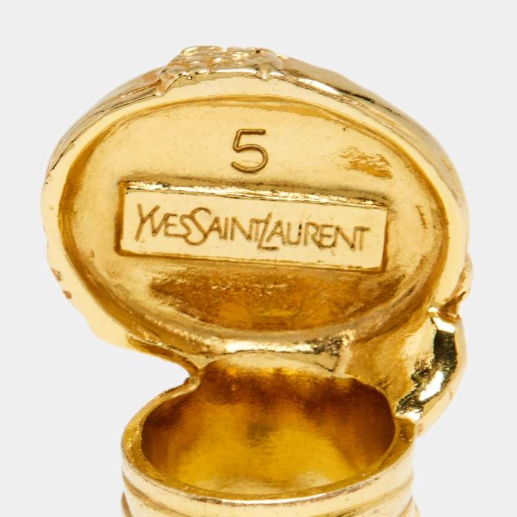 Pre Owned Saint Laurent Ovale Arty Gold Tone Ring Size 52