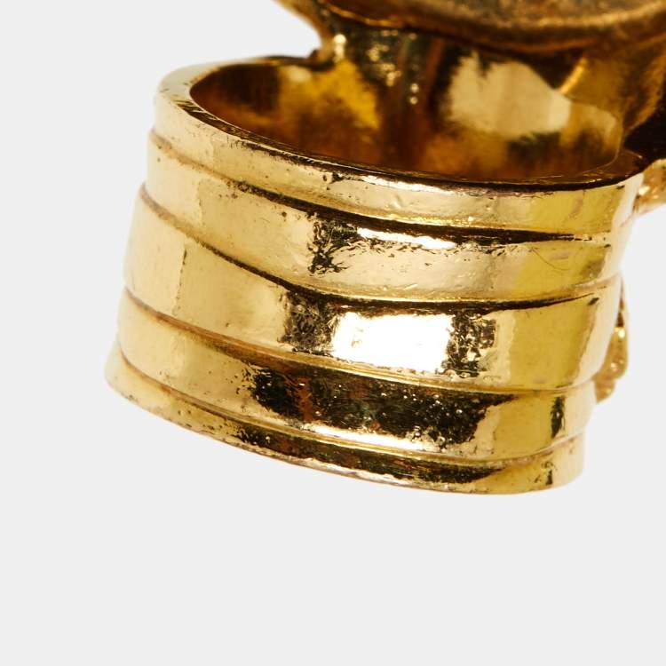 Pre Owned Saint Laurent Ovale Arty Gold Tone Ring Size 52