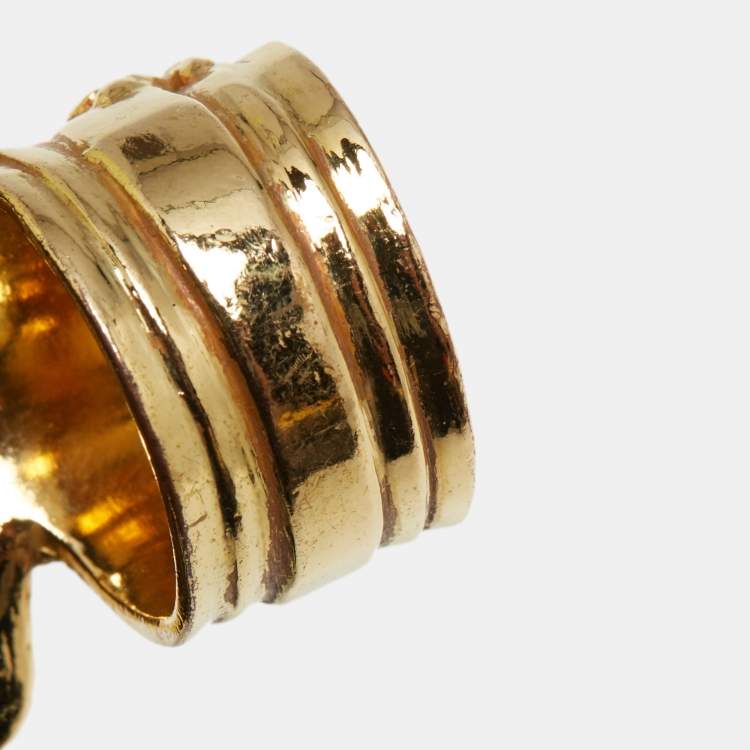 Pre Owned Saint Laurent Paris Arty Glass Gold Tone Ring Size 51